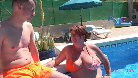 Poolside Porking: Elderly Honey JoJo Gets Slaughtered by Young Beef
