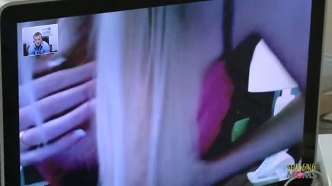 Blonde bombshell crams tight opening onto massive shaft