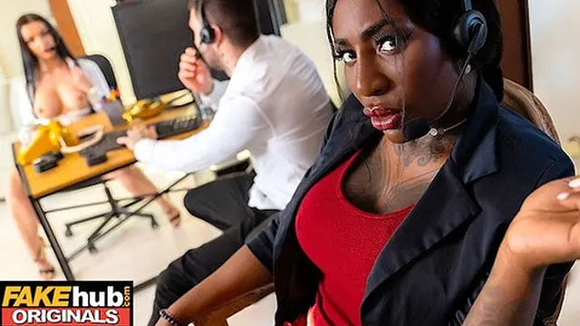 FAKEhub - Black boss surprises staff during sex at call center &mdash;  mixes in some cum