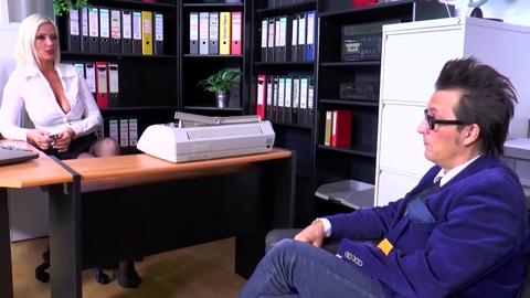 Blushing executive siren in sultry hose brutally ravished on corporate furniture