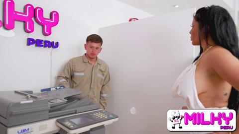 Milf boss gets gangbanged by horny🥵 employees with massive nipples