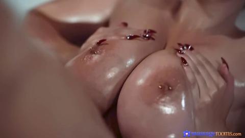 Big titty wank explosion in oily massage paradise\