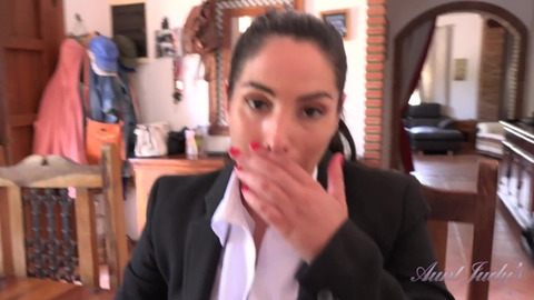 Latina MILFS' boss Linda offers POV sex with big tits