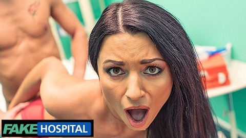 Polish milf Ania Kinski flaunts new boobie implants to clueless doc in fake clinic