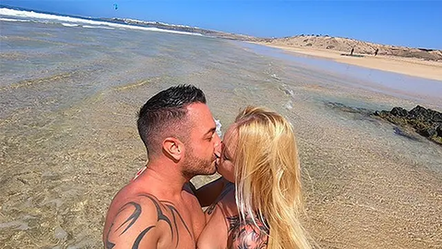 German Skinny Milf Has Sex on the Beach