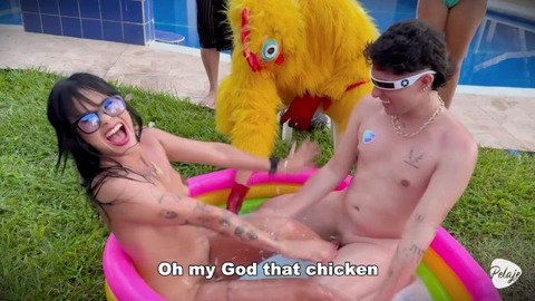 Frisby's chicken organizes fight between ALIX VLOGS and LARA ROSS to see who will fuck his fat cock