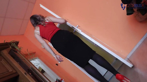 Goddess and her shoe licking loser of a slave (shoe worship, high heels, femdom feet, foot domina)