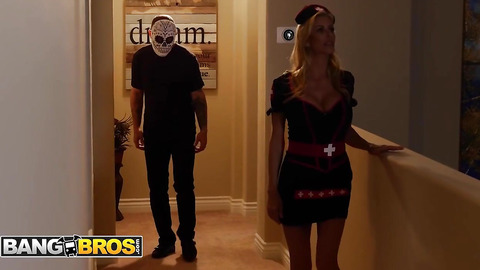 BANGBROS - Alexis Fawx’s Naughty Nurse Costume Brings Out The Tricks And Treats With Two Mystery Men