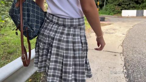 Bus babe exposes her muffin, gets down and dirty for a sandy romp