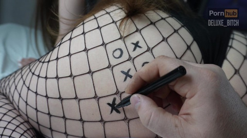 Cum dripping down her Tic Tac Toe grid